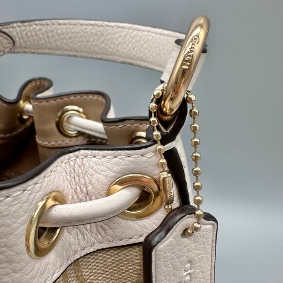 Coach Dempsey Mini Bucket Bag Crossbody Purse Signature Canvas Light Khaki Chalk - Picture 8 of 16